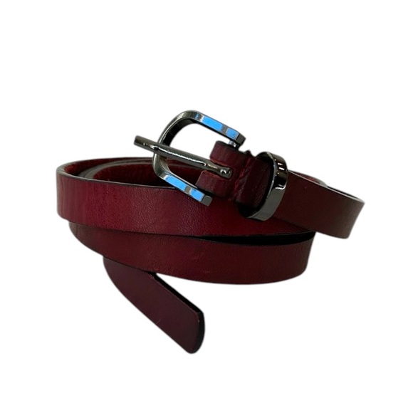 Red Leather Belt with Dark Silver Buckle - Picture 1 of 9